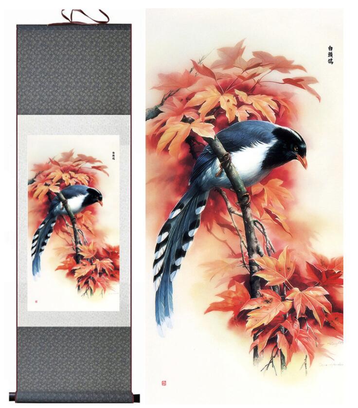 Chinese Art Scroll Painting Animal Birds And Flower Spring Ancient Silk Picture Wall Ideas 13138-Chinese Style Finds™