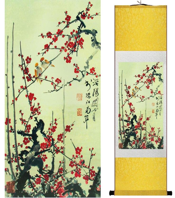 Chinese Art Scroll Painting Animal Birds And Flower Spring Ancient Silk Picture Wall Ideas 14994-Chinese Style Finds™