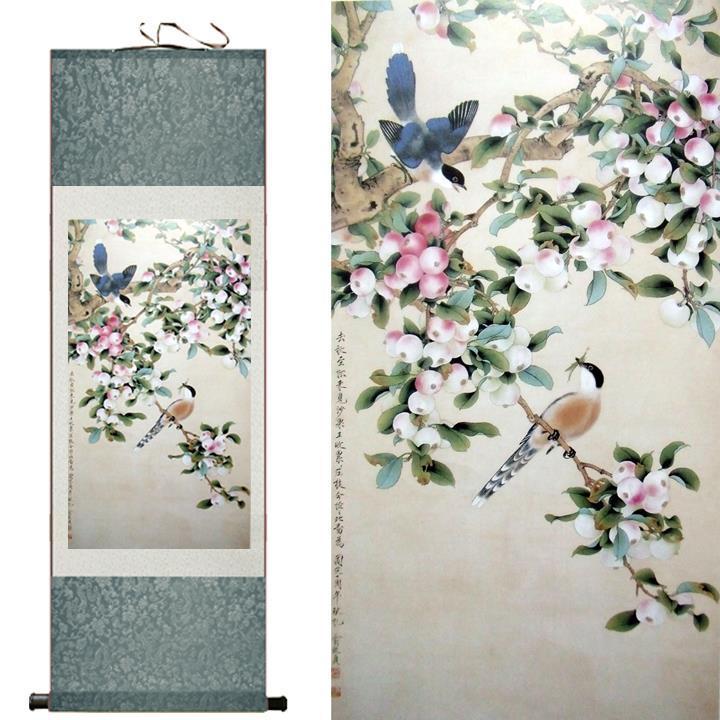 Chinese Art Scroll Painting Animal Birds And Flowers Ancient Silk Picture Wall Ideas 10414-Chinese Style Finds™