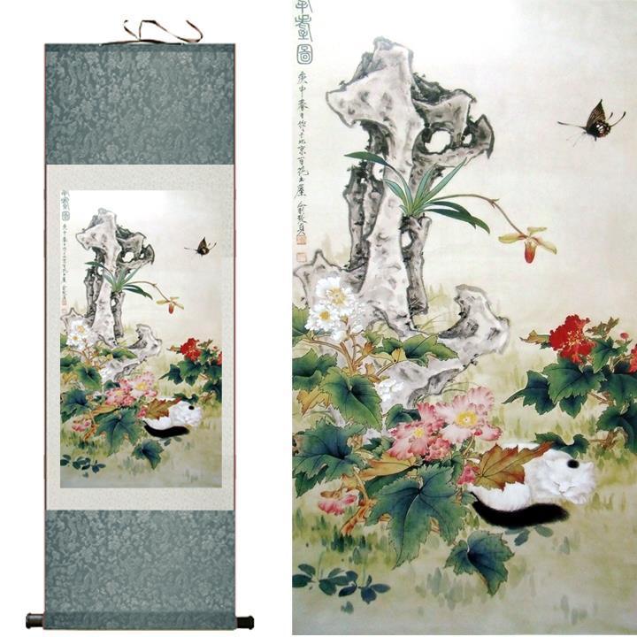 Chinese Art Scroll Painting Animal Birds And Flowers Ancient Silk Picture Wall Ideas 10442-Chinese Style Finds™