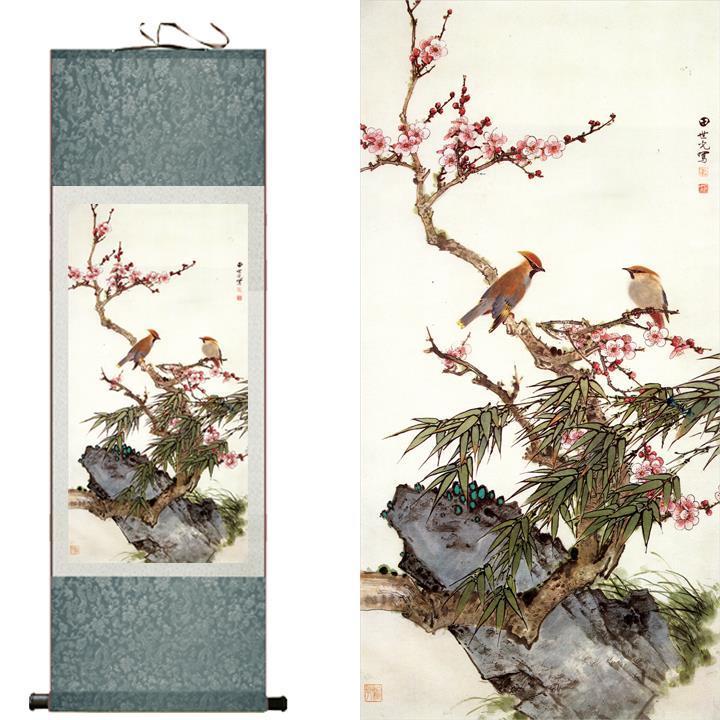 Chinese Art Scroll Painting Animal Birds And Flowers Ancient Silk Picture Wall Ideas 10454-Chinese Style Finds™