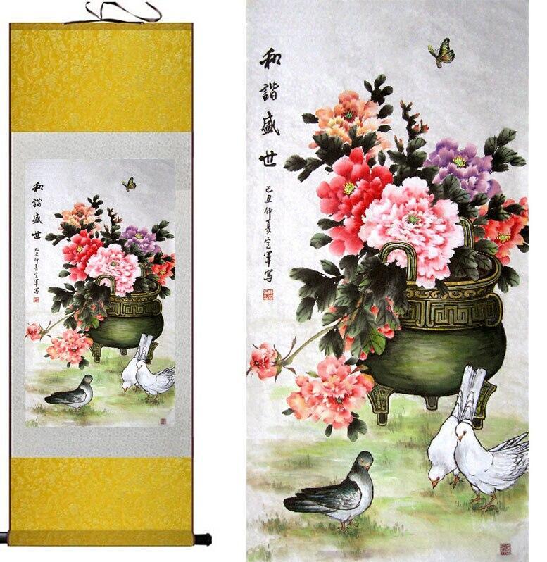 Chinese Art Scroll Painting Animal Birds And Flowers Ancient Silk Picture Wall Ideas 10562-Chinese Style Finds™