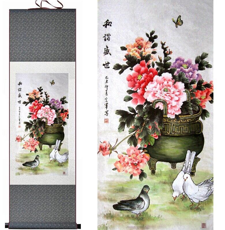 Chinese Art Scroll Painting Animal Birds And Flowers Ancient Silk Picture Wall Ideas 10562-Chinese Style Finds™