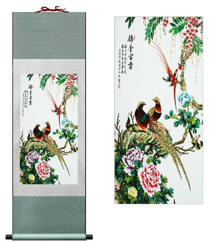 Chinese Art Scroll Painting Animal Birds And Flowers Ancient Silk Picture Wall Ideas 10732-Chinese Style Finds™