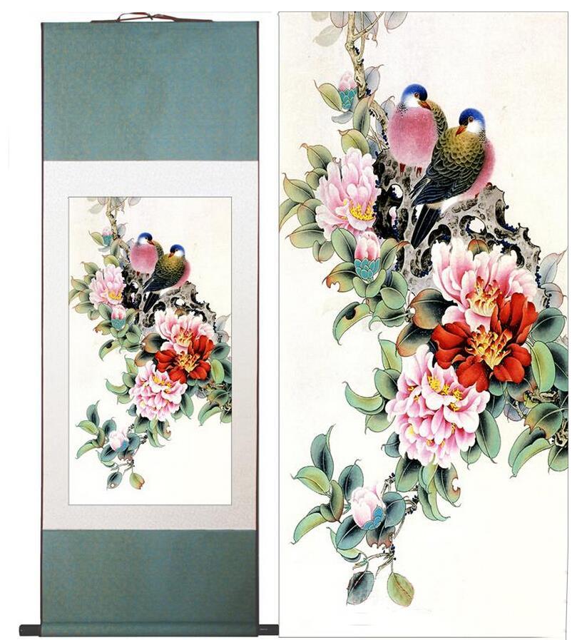 Chinese Art Scroll Painting Animal Birds And Flowers Ancient Silk Picture Wall Ideas 10778-Chinese Style Finds™