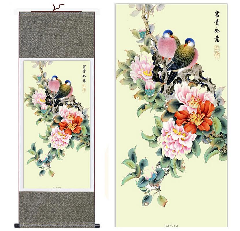 Chinese Art Scroll Painting Animal Birds And Flowers Ancient Silk Picture Wall Ideas 10778-Chinese Style Finds™