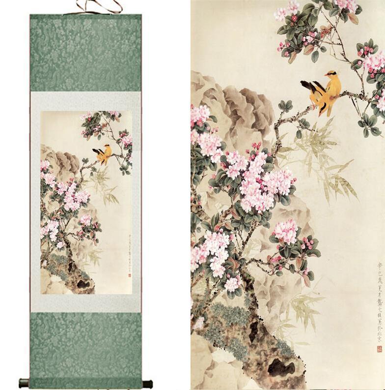 Chinese Art Scroll Painting Animal Birds And Flowers Ancient Silk Picture Wall Ideas 10792-Chinese Style Finds™