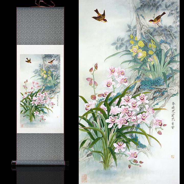 Chinese Art Scroll Painting Animal Birds And Flowers Ancient Silk Picture Wall Ideas 11050-Chinese Style Finds™