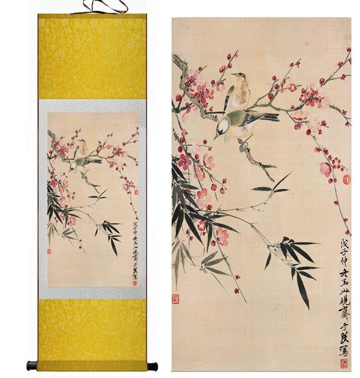 Chinese Art Scroll Painting Animal Birds And Flowers Ancient Silk Picture Wall Ideas 12258-Chinese Style Finds™