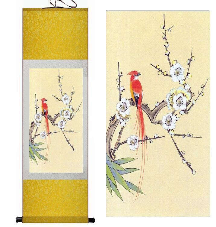 Chinese Art Scroll Painting Animal Birds And Flowers Ancient Silk Picture Wall Ideas 12262-Chinese Style Finds™