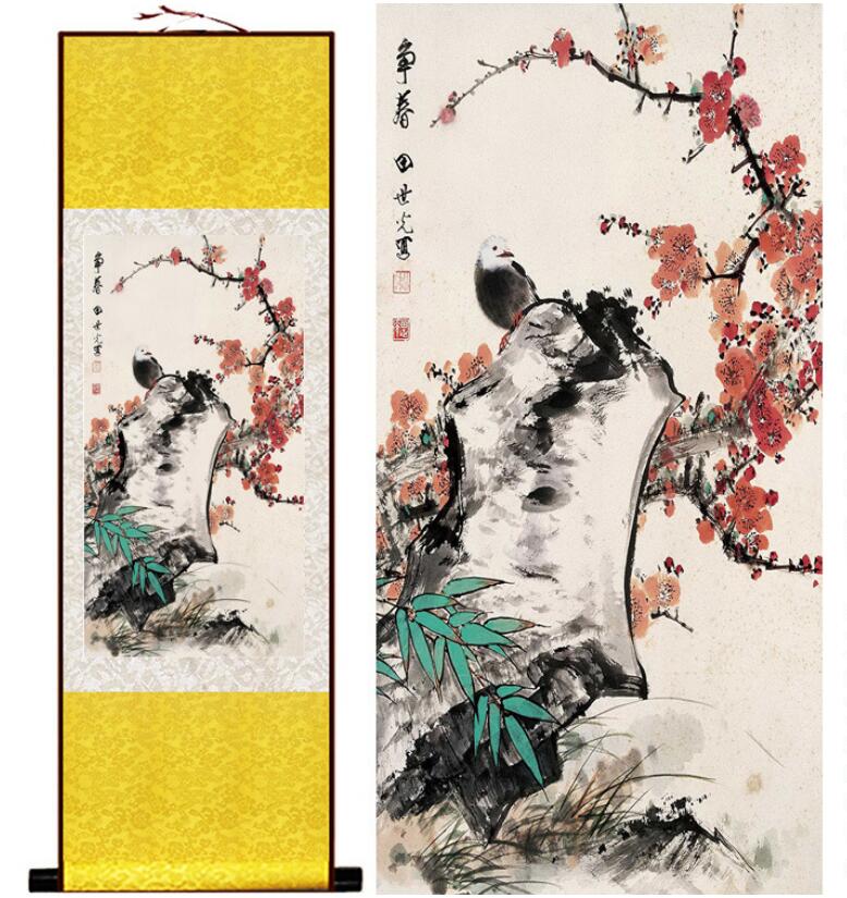 Chinese Art Scroll Painting Animal Birds And Flowers Ancient Silk Picture Wall Ideas 12774-Chinese Style Finds™