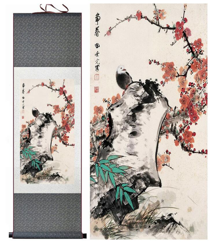 Chinese Art Scroll Painting Animal Birds And Flowers Ancient Silk Picture Wall Ideas 12774-Chinese Style Finds™