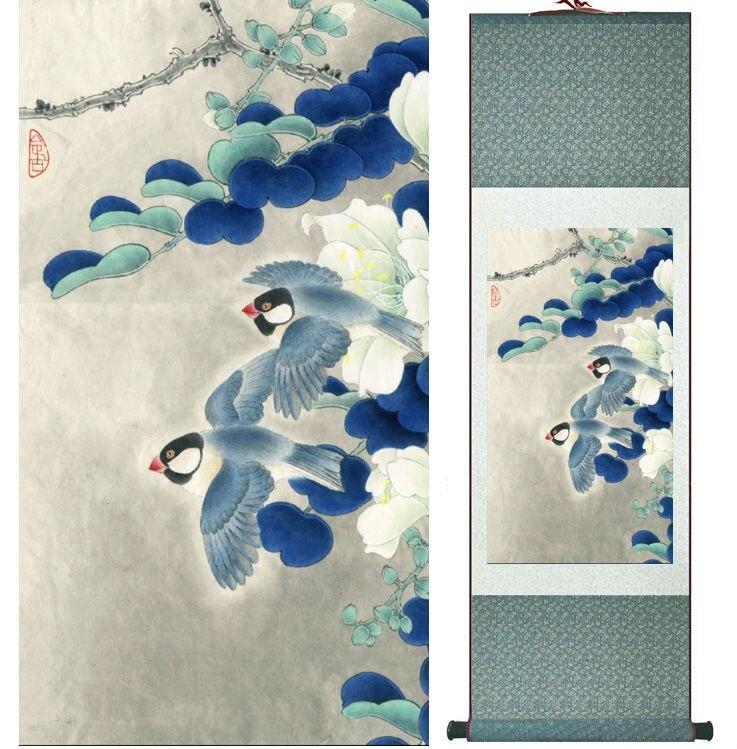 Chinese Art Scroll Painting Animal Birds And Flowers Ancient Silk Picture Wall Ideas 13774-Chinese Style Finds™