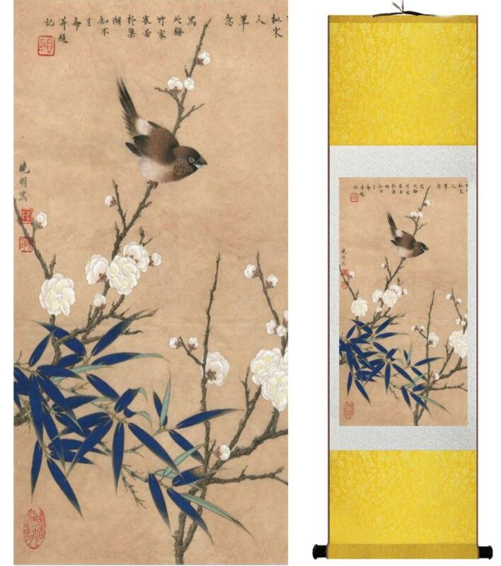 Chinese Art Scroll Painting Animal Birds And Flowers Ancient Silk Picture Wall Ideas 13982-Chinese Style Finds™