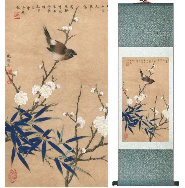 Chinese Art Scroll Painting Animal Birds And Flowers Ancient Silk Picture Wall Ideas 13982-Chinese Style Finds™