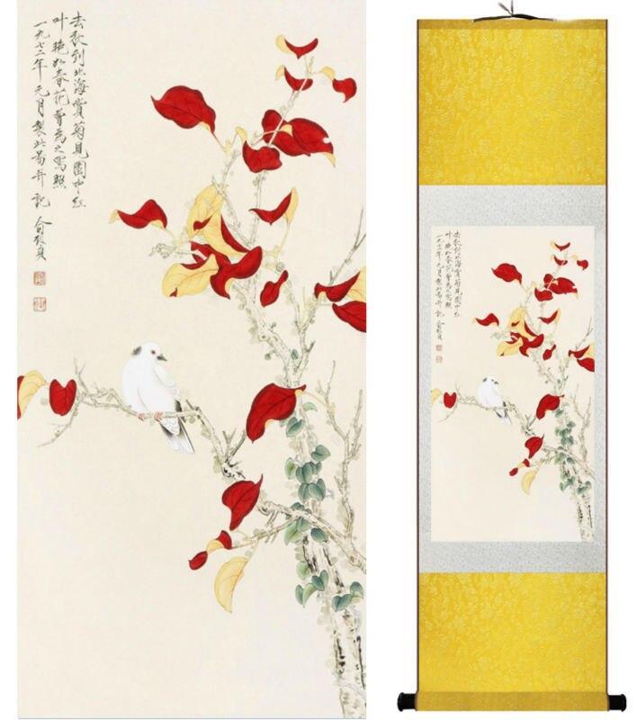 Chinese Art Scroll Painting Animal Birds And Flowers Ancient Silk Picture Wall Ideas 14114-Chinese Style Finds™