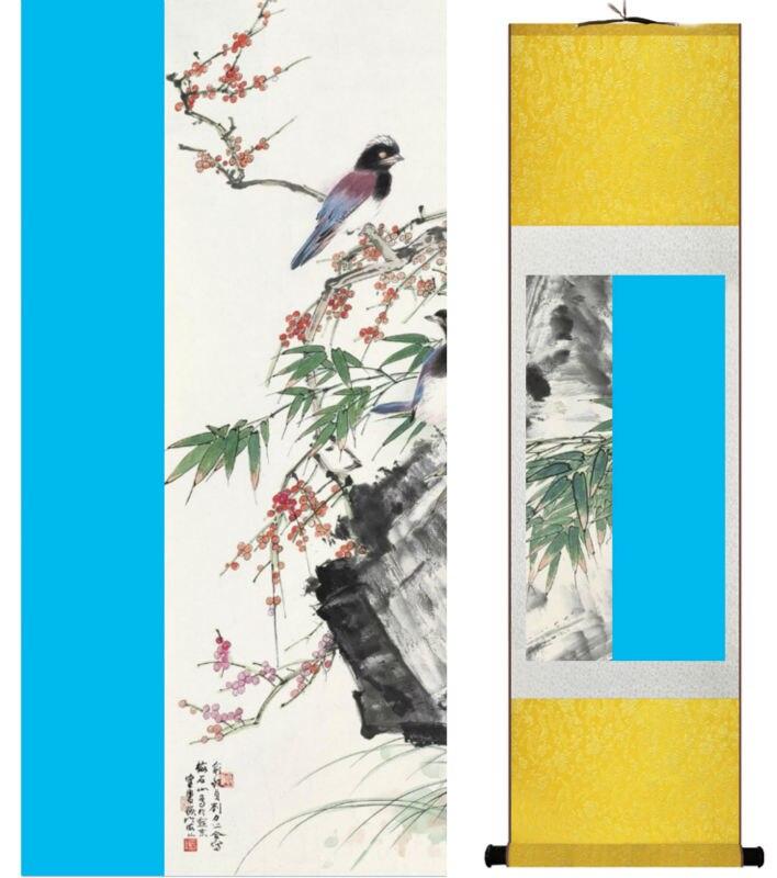 Chinese Art Scroll Painting Animal Birds And Flowers Ancient Silk Picture Wall Ideas 14214-Chinese Style Finds™