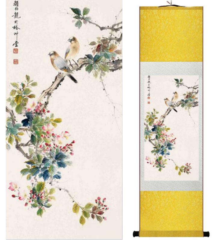 Chinese Art Scroll Painting Animal Birds And Flowers Ancient Silk Picture Wall Ideas 14250-Chinese Style Finds™