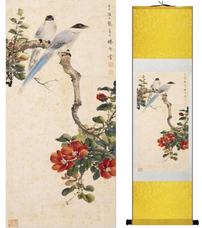 Chinese Art Scroll Painting Animal Birds And Flowers Ancient Silk Picture Wall Ideas 14254-Chinese Style Finds™