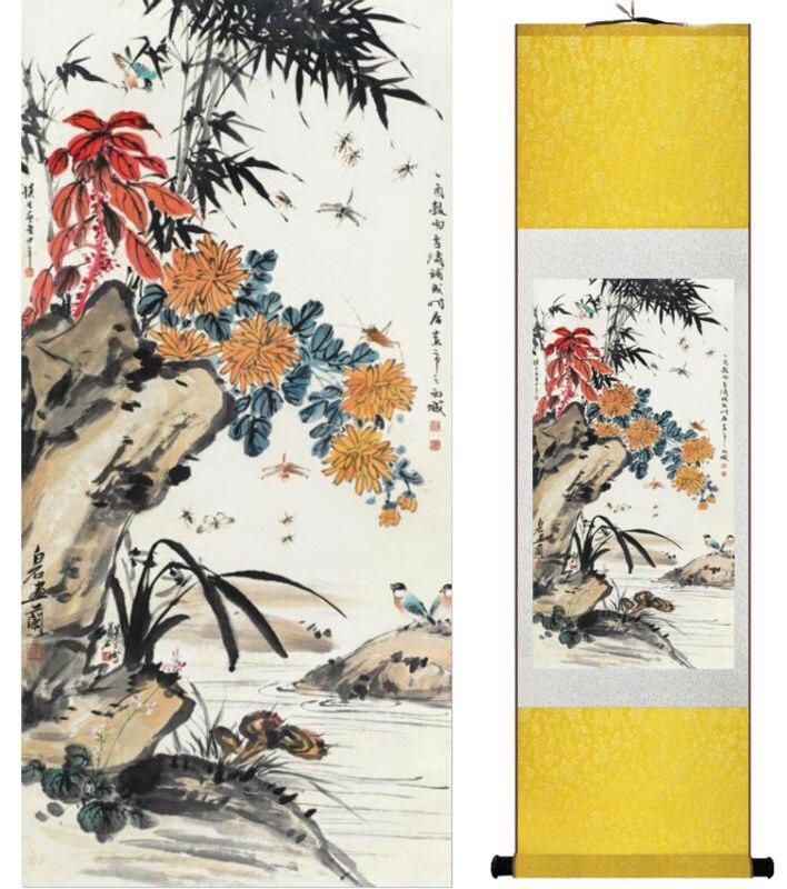 Chinese Art Scroll Painting Animal Birds And Flowers Ancient Silk Picture Wall Ideas 14286-Chinese Style Finds™