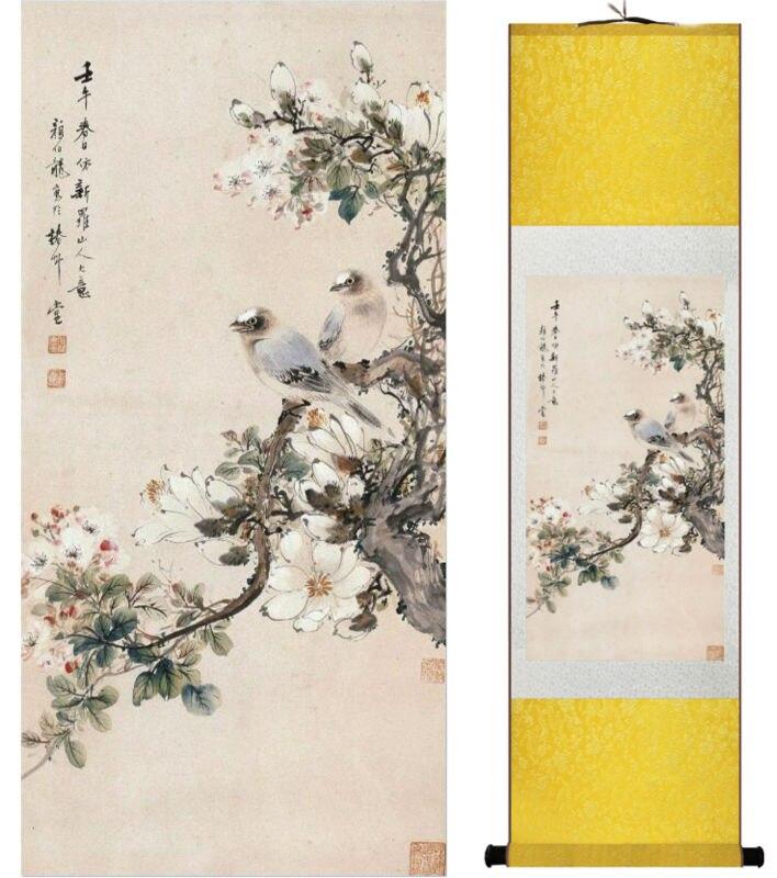 Chinese Art Scroll Painting Animal Birds And Flowers Ancient Silk Picture Wall Ideas 14290-Chinese Style Finds™