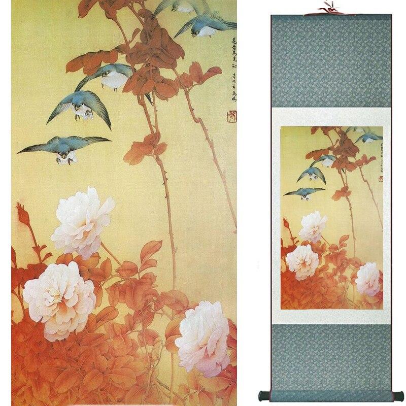 Chinese Art Scroll Painting Animal Birds And Flowers Ancient Silk Picture Wall Ideas 17602-Chinese Style Finds™