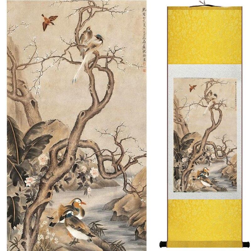 Chinese Art Scroll Painting Animal Birds And Flowers Ancient Silk Picture Wall Ideas 17618-Chinese Style Finds™