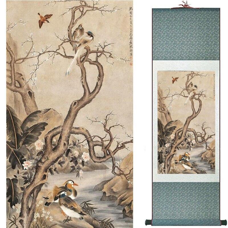 Chinese Art Scroll Painting Animal Birds And Flowers Ancient Silk Picture Wall Ideas 17618-Chinese Style Finds™