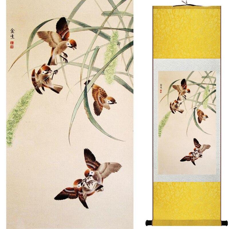 Chinese Art Scroll Painting Animal Birds And Flowers Ancient Silk Picture Wall Ideas 17634-Chinese Style Finds™