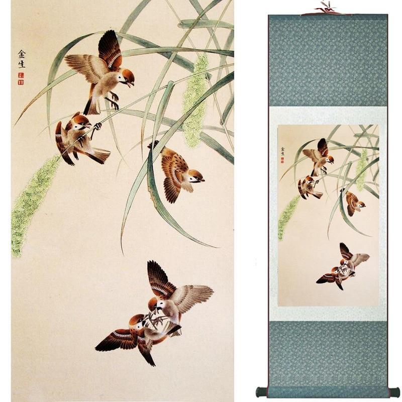 Chinese Art Scroll Painting Animal Birds And Flowers Ancient Silk Picture Wall Ideas 17634-Chinese Style Finds™