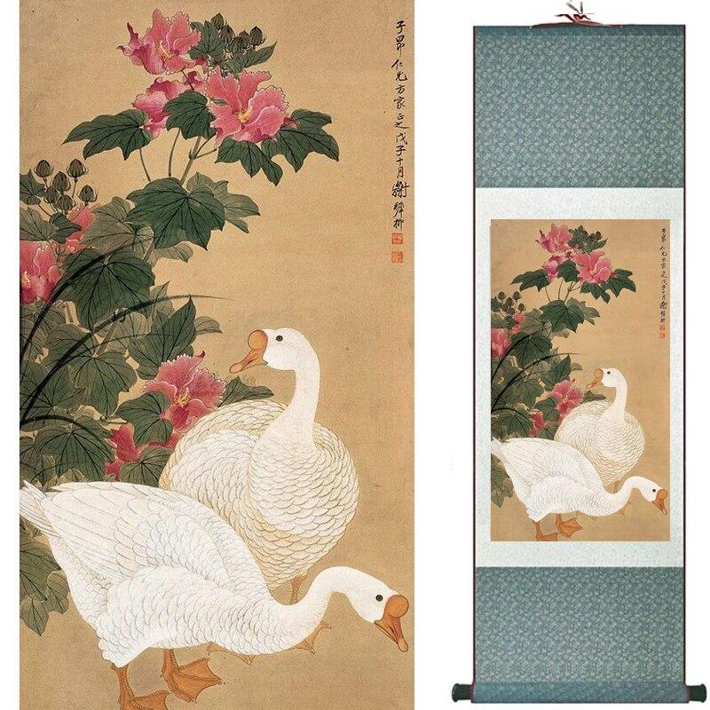 Chinese Art Scroll Painting Animal Birds And Flowers Ancient Silk Picture Wall Ideas 17638-Chinese Style Finds™