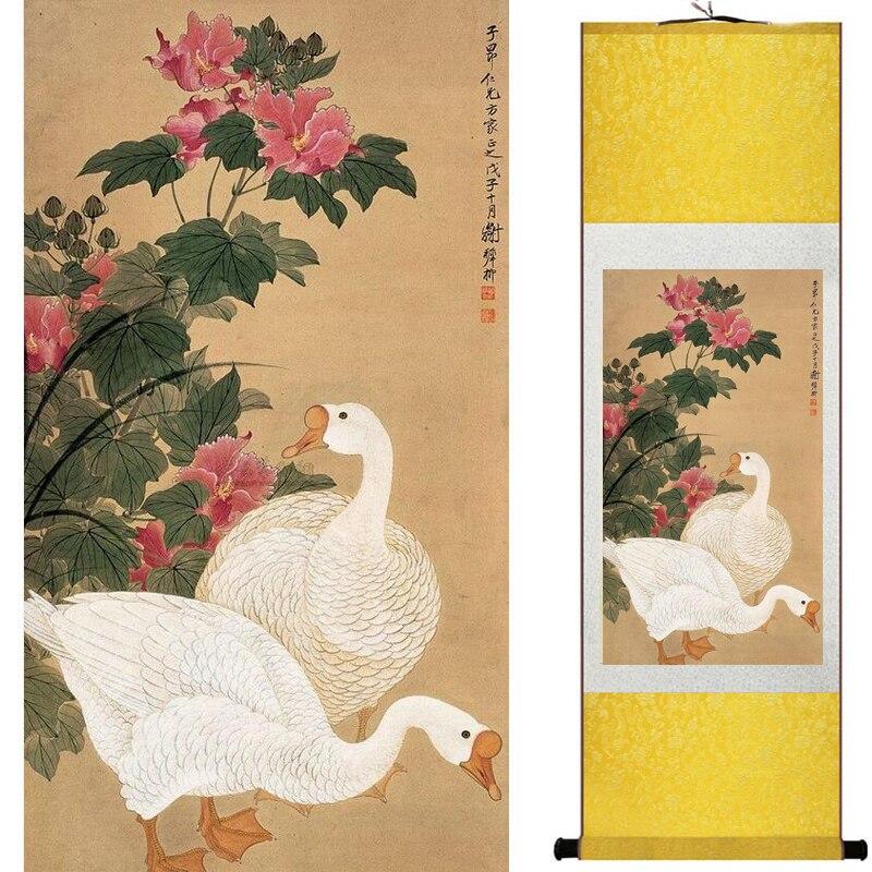 Chinese Art Scroll Painting Animal Birds And Flowers Ancient Silk Picture Wall Ideas 17638-Chinese Style Finds™