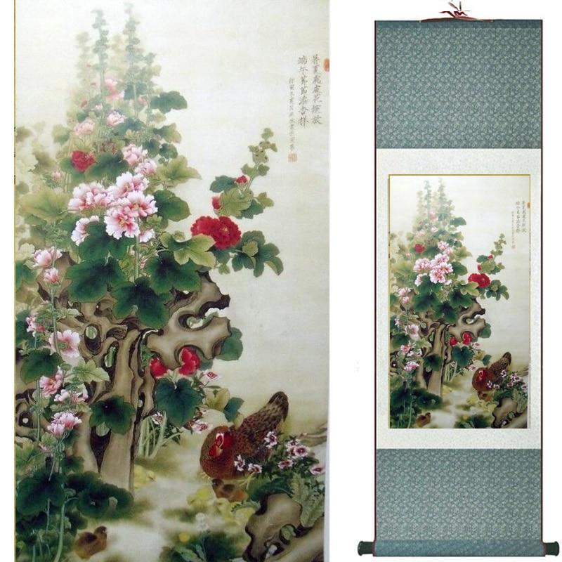 Chinese Art Scroll Painting Animal Birds And Flowers Ancient Silk Picture Wall Ideas 18222-Chinese Style Finds™