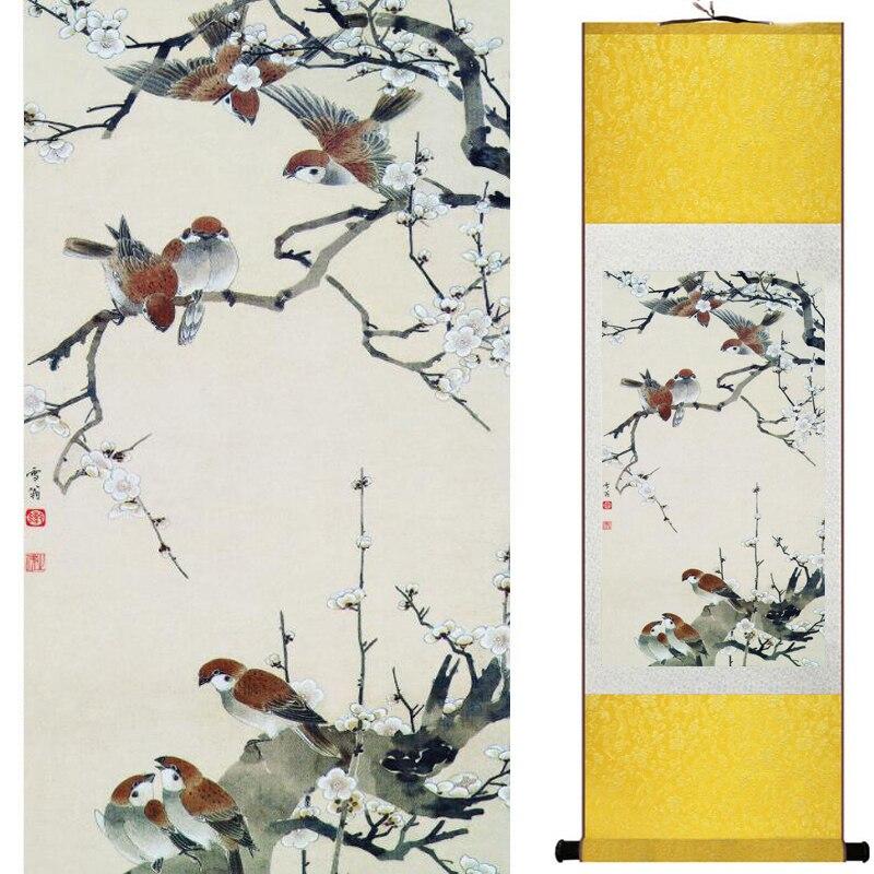 Chinese Art Scroll Painting Animal Birds And Flowers Ancient Silk Picture Wall Ideas 19806-Chinese Style Finds™