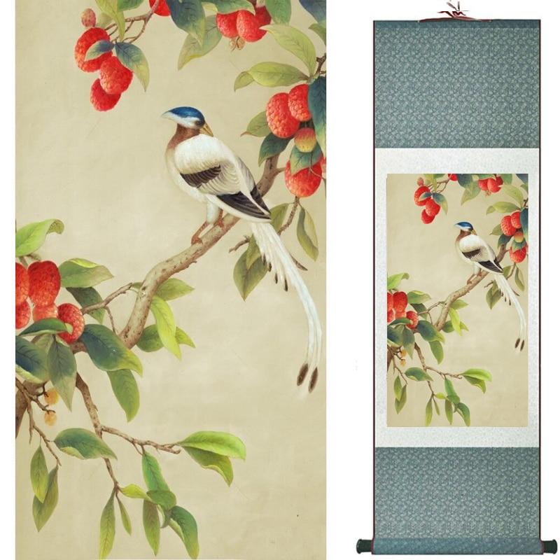 Chinese Art Scroll Painting Animal Birds And Flowers Ancient Silk Picture Wall Ideas 20358-Chinese Style Finds™