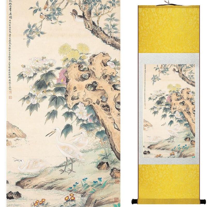 Chinese Art Scroll Painting Animal Birds And Flowers Ancient Silk Picture Wall Ideas 20366-Chinese Style Finds™