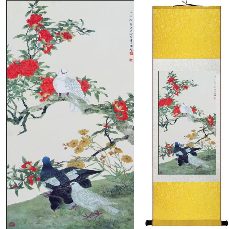 Chinese Art Scroll Painting Animal Birds And Flowers Ancient Silk Picture Wall Ideas 20378-Chinese Style Finds™