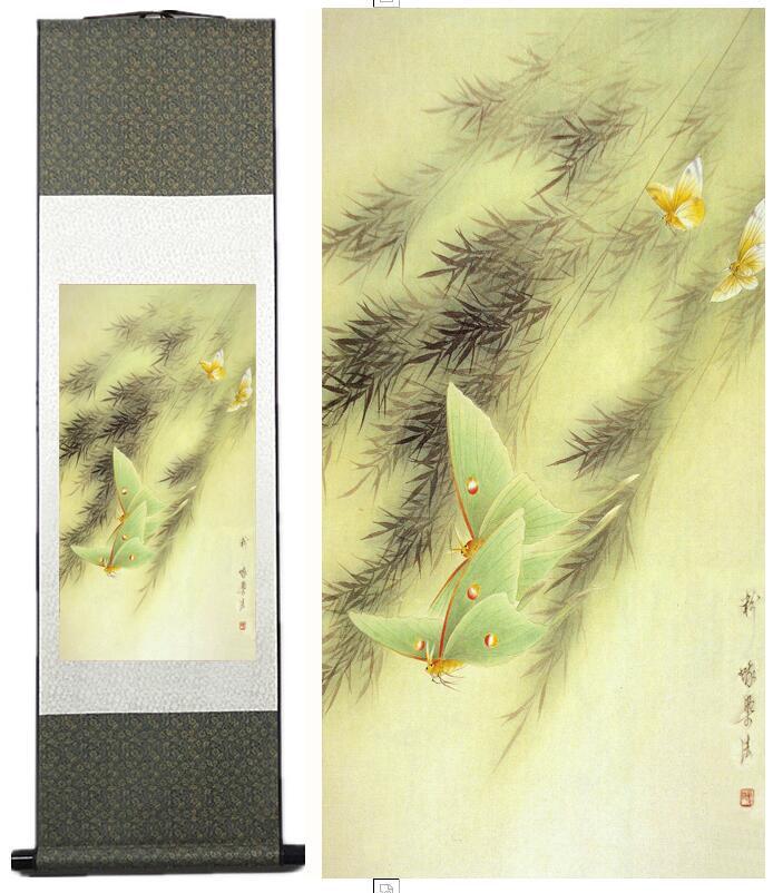 Chinese Art Scroll Painting Animal Birds Butterfly And Flower Ancient Silk Picture Wall Ideas 13562-Chinese Style Finds™