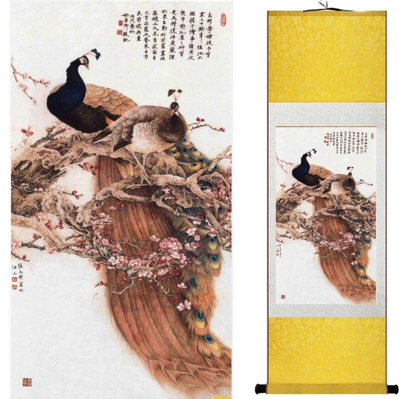 Chinese Art Scroll Painting Animal Birds Flower Ancient Silk Picture Wall Ideas 16594-Chinese Style Finds™