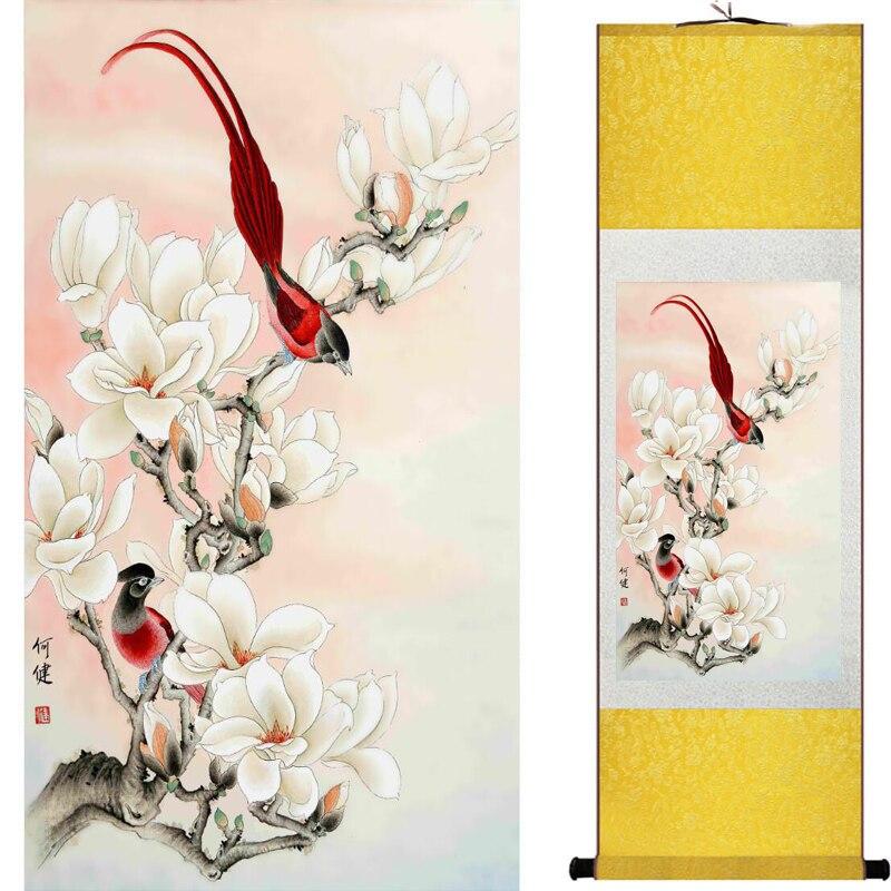 Chinese Art Scroll Painting Animal Birds Flowers Ancient Silk Picture Wall Ideas 16590-Chinese Style Finds™