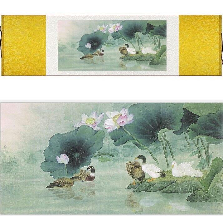 Chinese Art Scroll Painting Animal Birds In Water Ancient Silk Picture Wall Ideas 11298-Chinese Style Finds™