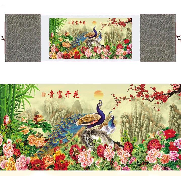 Chinese Art Scroll Painting Animal Birds In Water Peacock Ancient Silk Picture Wall Ideas 11402-Chinese Style Finds™