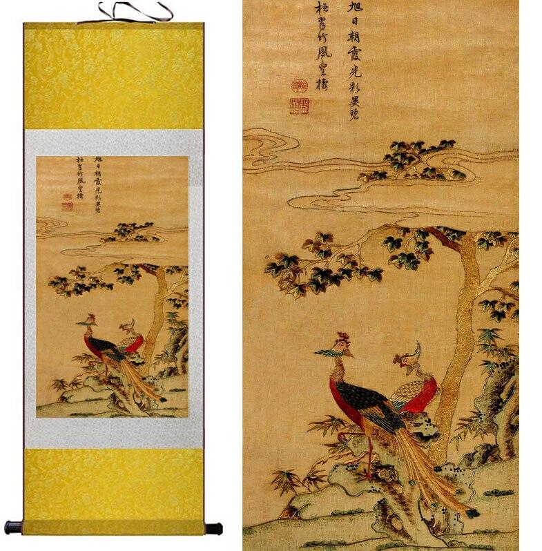 Chinese Art Scroll Painting Animal Birds On Tree And Flower Ancient Silk Picture Wall Ideas 11438-Chinese Style Finds™