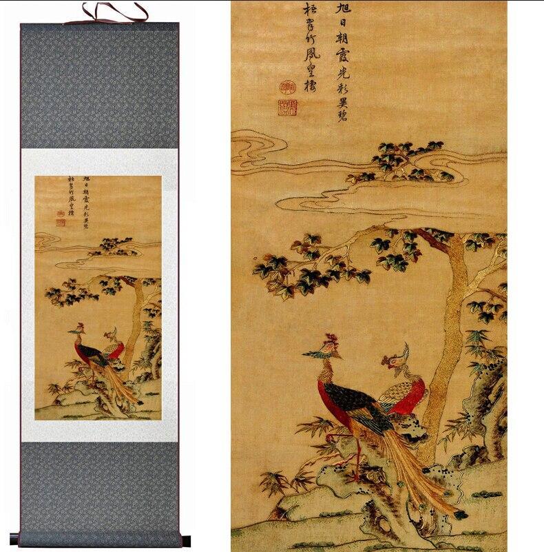 Chinese Art Scroll Painting Animal Birds On Tree And Flower Ancient Silk Picture Wall Ideas 11438-Chinese Style Finds™