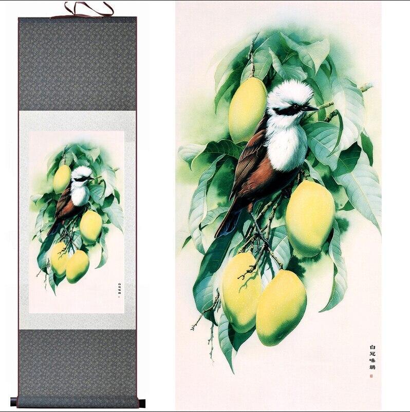 Chinese Art Scroll Painting Animal Birds On Tree And Flower Ancient Silk Picture Wall Ideas 11442-Chinese Style Finds™