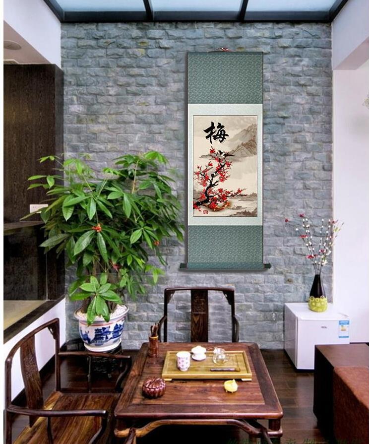 Chinese Art Scroll Painting Animal Birds With Plum Blossom Ancient Silk Picture Wall Ideas 10242-Chinese Style Finds™