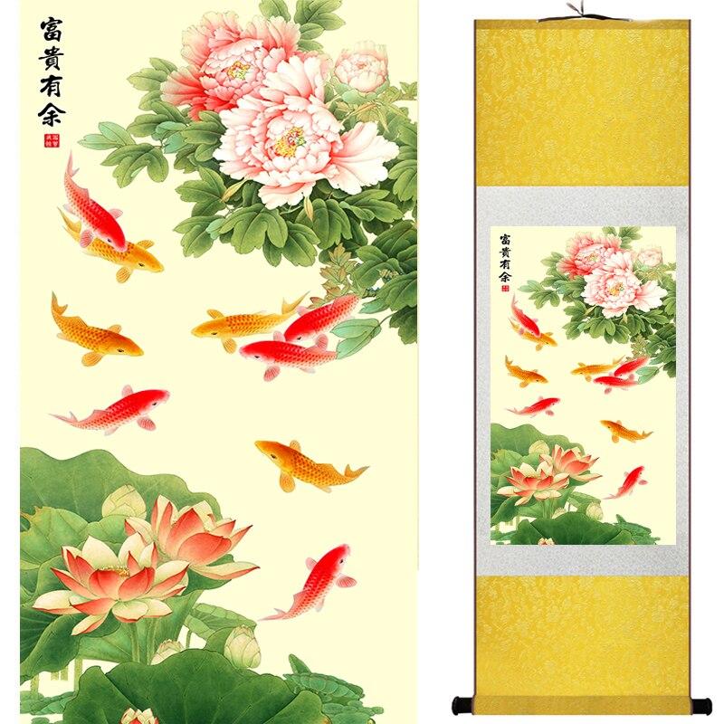 Chinese Art Scroll Painting Animal Fish Ancient Silk Picture Wall Ideas 20038-Chinese Style Finds™