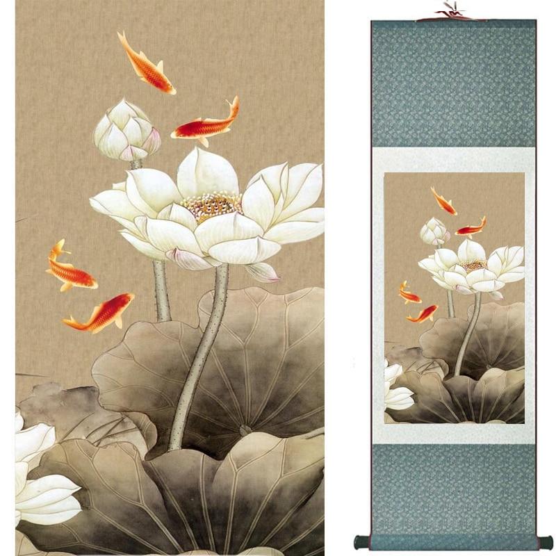 Chinese Art Scroll Painting Animal Fish Bamboo Ancient Silk Picture Wall Ideas 20286-Chinese Style Finds™