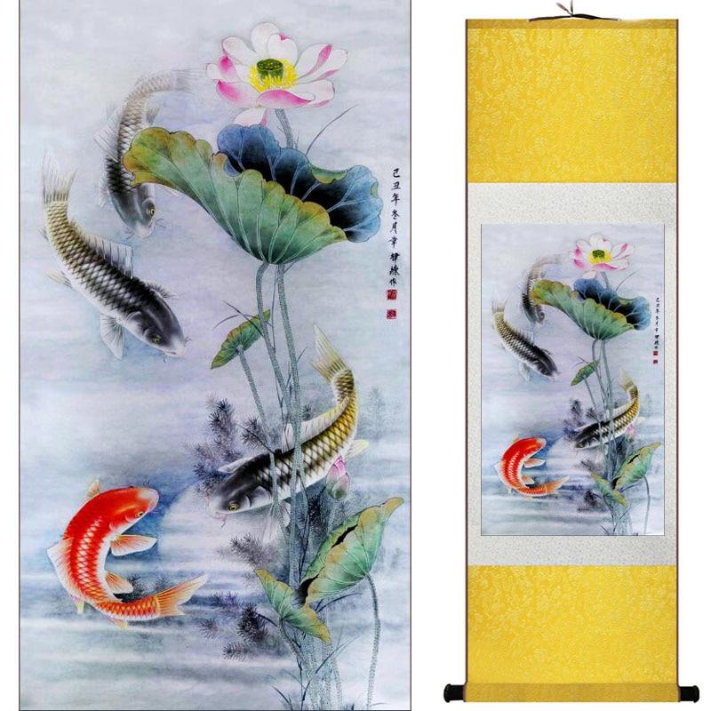 Chinese Art Scroll Painting Animal Fish S Ancient Silk Picture Wall Ideas 18396-Chinese Style Finds™