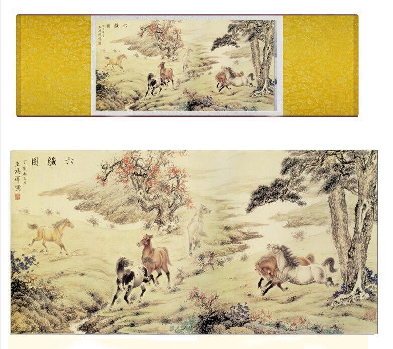 Chinese Art Scroll Painting Animal Horse Ancient Silk Picture Wall Ideas 13378-Chinese Style Finds™